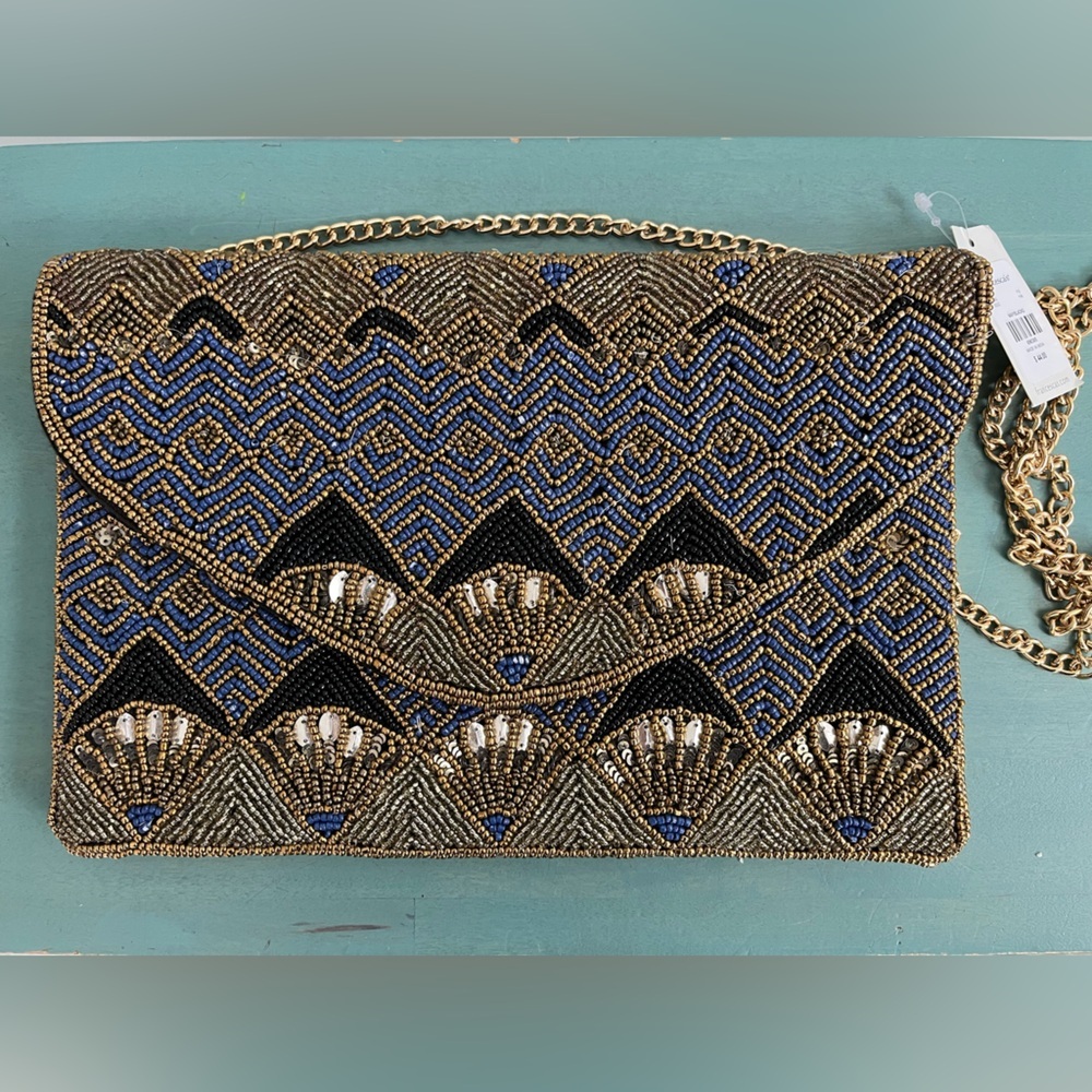 NWT Francesca’s Beaded Clutch with Chain Strap
